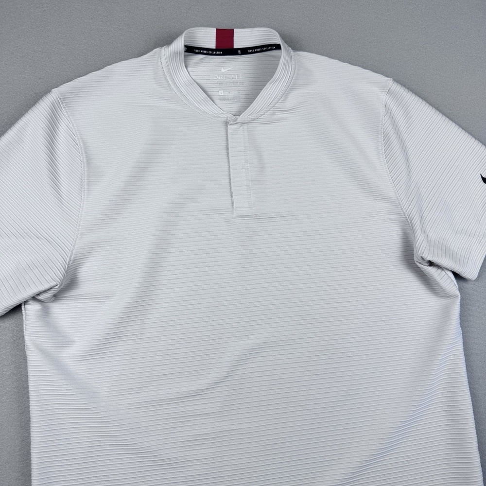 Tiger Woods Collection Nike Polo Men L Blade Collar White Golf Dri-Fit SS Wick
